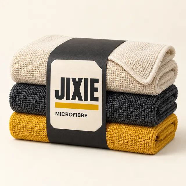 AI-generated JIXIE branding concept: JIXIE Microfibre Cleaning Cloths